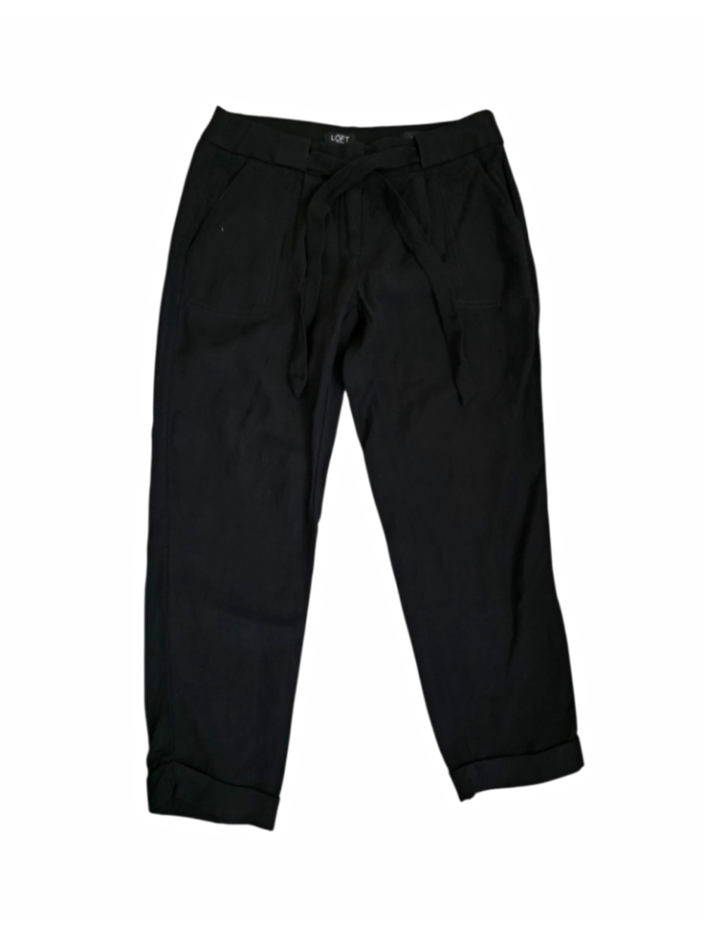 LOFT Women’s Petites Black Solid Capri Pants Tie Closure Size 0 P